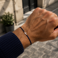 Herren Armband Silber rhodiniert Kreuz, Textil dunkelblau