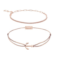 Armband Set Braun-Beige, beide Armbänder im Überblick: Zirkonia-Armband und Anker-Armband aus 925 Sterling Silber rosé vergoldet