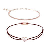 Armband Set Braun, beide Armbänder im Überblick: Zirkonia-Armband und Herz-Zirkonia-Armband aus 925 Sterling Silber rosé vergoldet