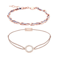 Armband Set Grau-Beige, beide Armbänder im Überblick: Unico grau-lila und Kreis-Zirkonia-Armband braun-beige aus 925 Sterling Silber rosé vergoldet