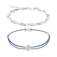 Armband Set Rosa-Blau, beide Armbänder im Überblick: Unico hellrosa und Zirkonia-Armband dunkelblau aus 925 Sterling Silber rhodiniert