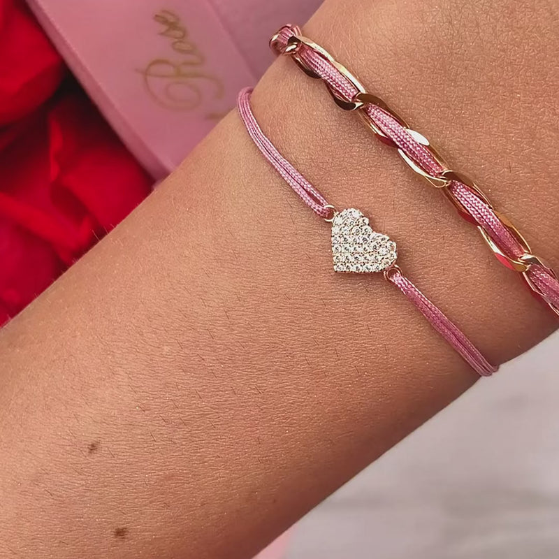 Video: Armband Set Dunkelrosa am Handgelenk – Unico und Herz pavé aus 925 Sterling Silber rosé vergoldet