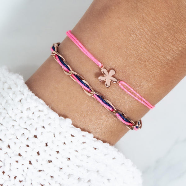 Armband Set pink am Handgelenk getragen: Unico und Blume, 925 Silber rosé vergoldet