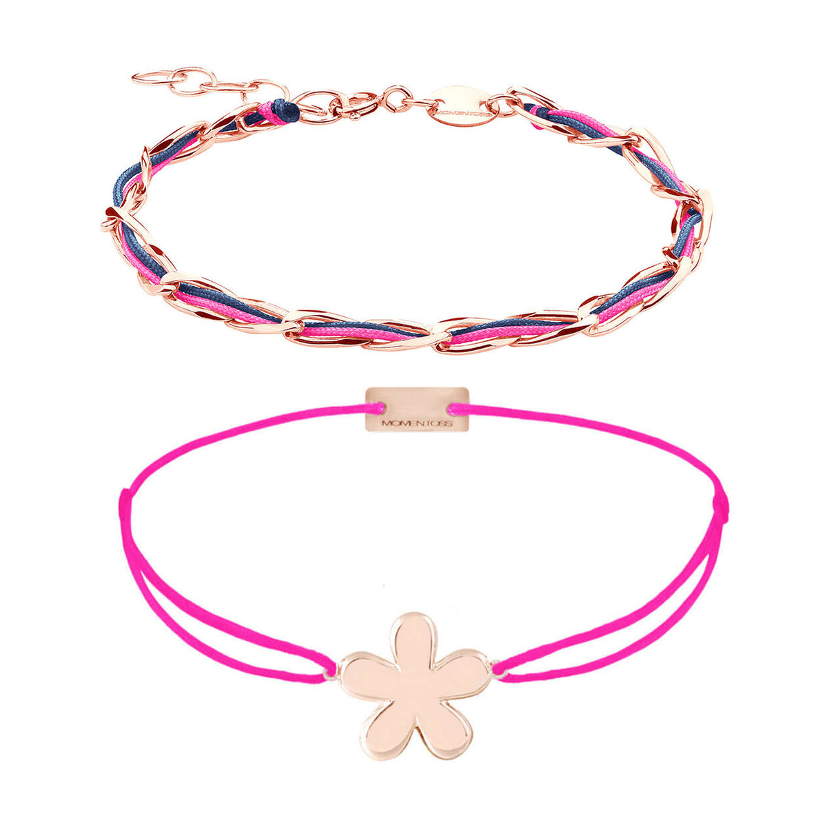 Armband Set pink: Unico Gliederarmband und Blumen-Armband, 925 Silber rosé vergoldet