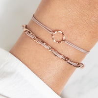 Armband Set braun-beige am Handgelenk getragen: Unico und Circle, 925 Silber rosé vergoldet