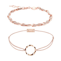 Armband Set braun-beige: Unico Gliederarmband und Circle Armband, 925 Silber rosé vergoldet