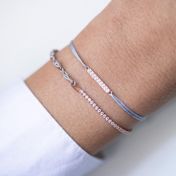 Armband Set hellgrau am Handgelenk getragen: Unico und Line Zirkonia, 925 Silber rosé vergoldet
