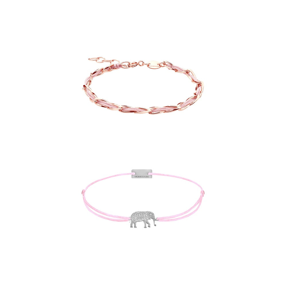 Sommer-Set Armband Unico dunkelrosa und Armband Elefant babyrosa, 925 Silber, Momentoss Wien