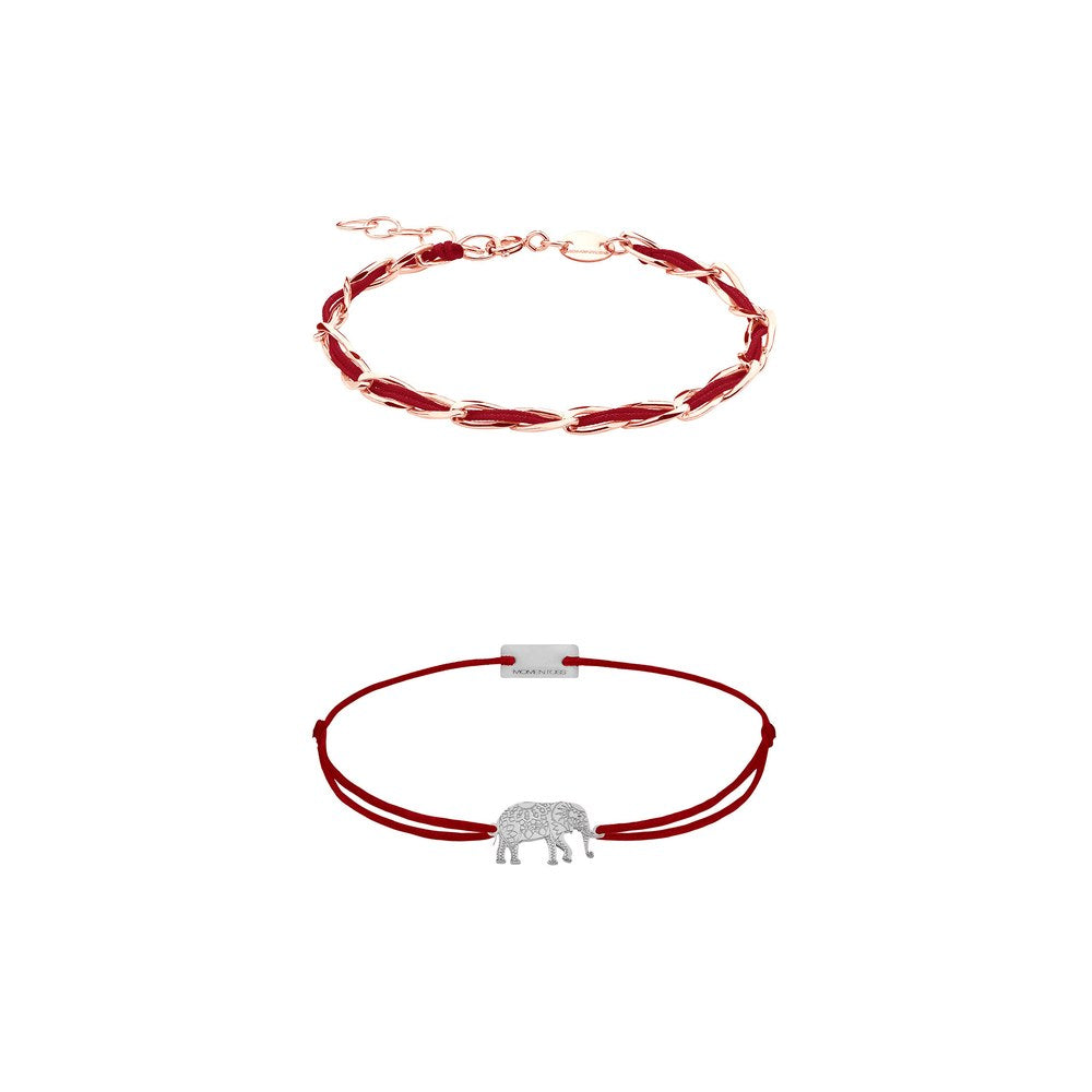 Sommer-Set Armband Unico dunkelrot und Armband Elefant dunkelrot, 925 Silber, Momentoss Wien