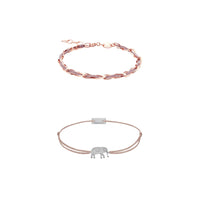 Sommer-Set Armband Unico rosa-braun und Armband Elefant braun-beige, 925 Silber, Momentoss Wien