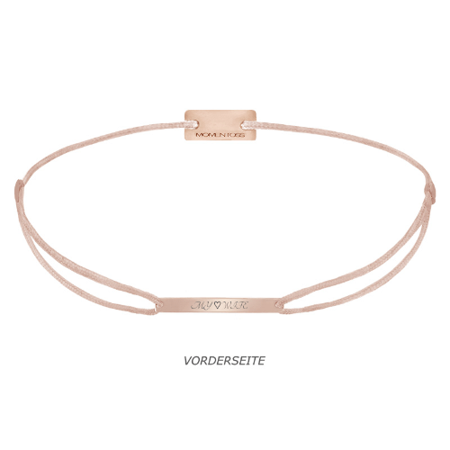Armband Silber rosé vergoldet Gravurplatte rechteck lang, Textil dunkelgrau