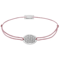 Armband Silber rhodiniert Lebensblume, Textil rosa-braun