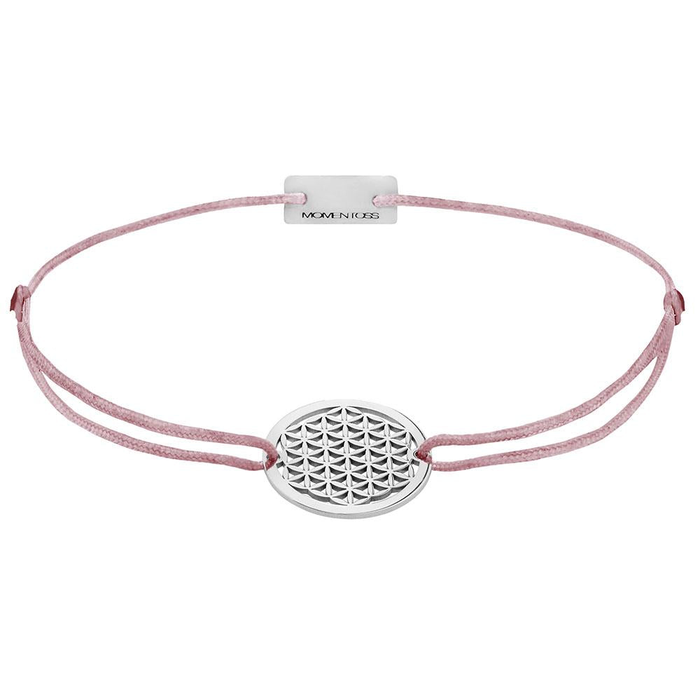 Armband Silber rhodiniert Lebensblume, Textil pink-brown