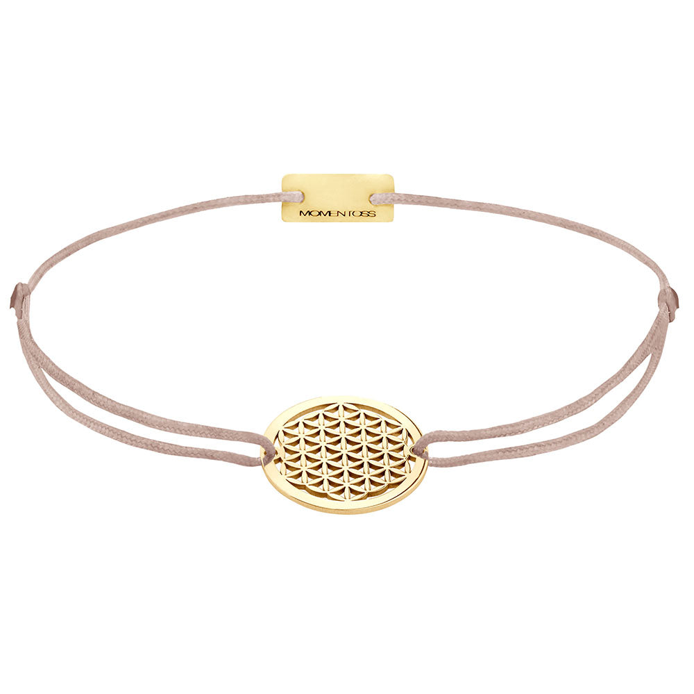 Lebensblume Stoffarmband 925 Silber Gold braun-beige Harmonie Momentoss Wien