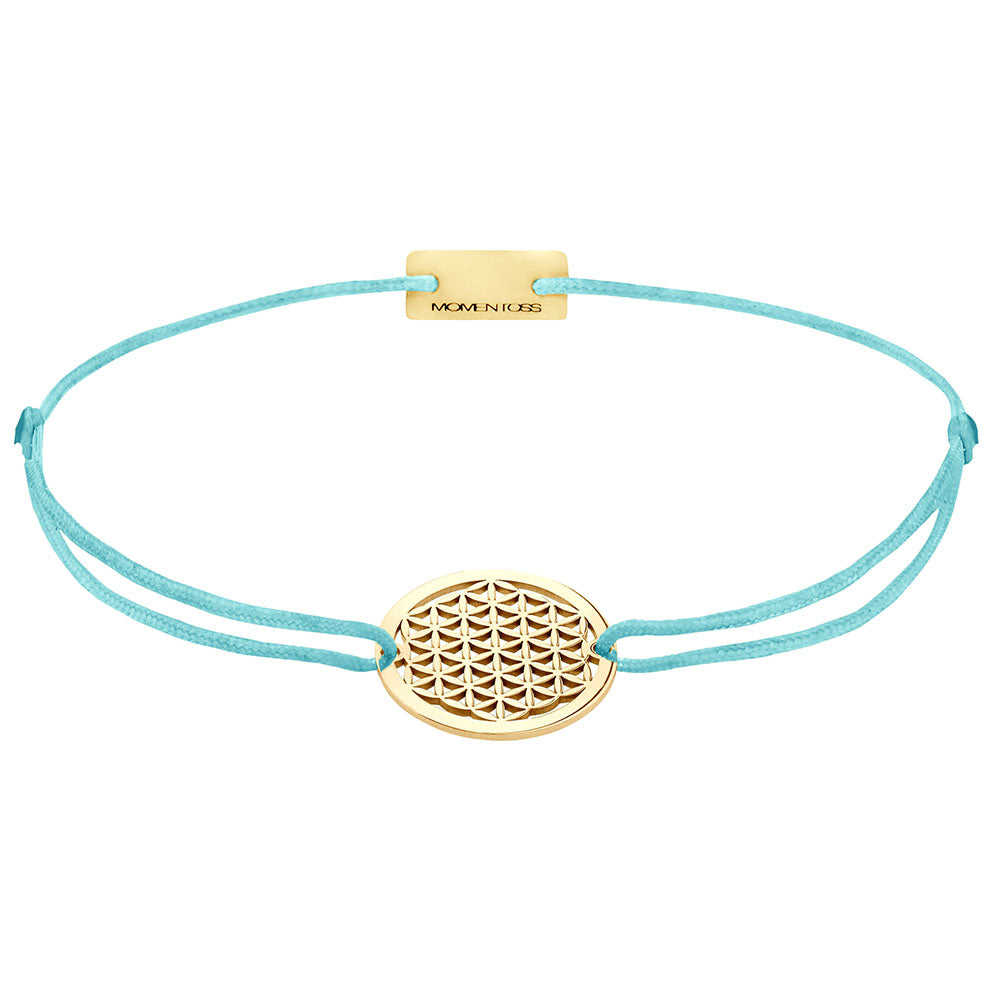 Lebensblume Stoffarmband 925 Silber Gold blau Harmonie Momentoss Wien