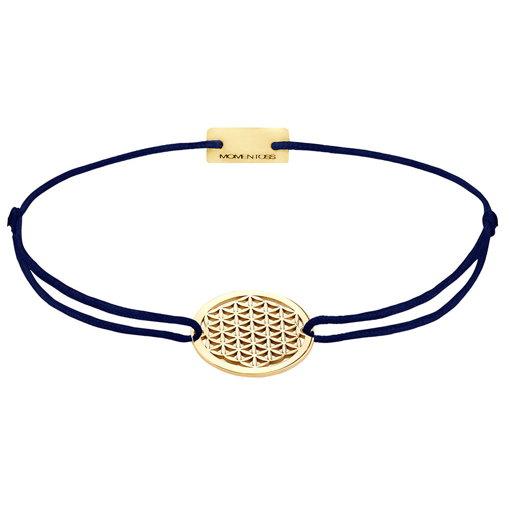 Lebensblume Stoffarmband 925 Silber Gold dunkelblau Harmonie Momentoss Wien