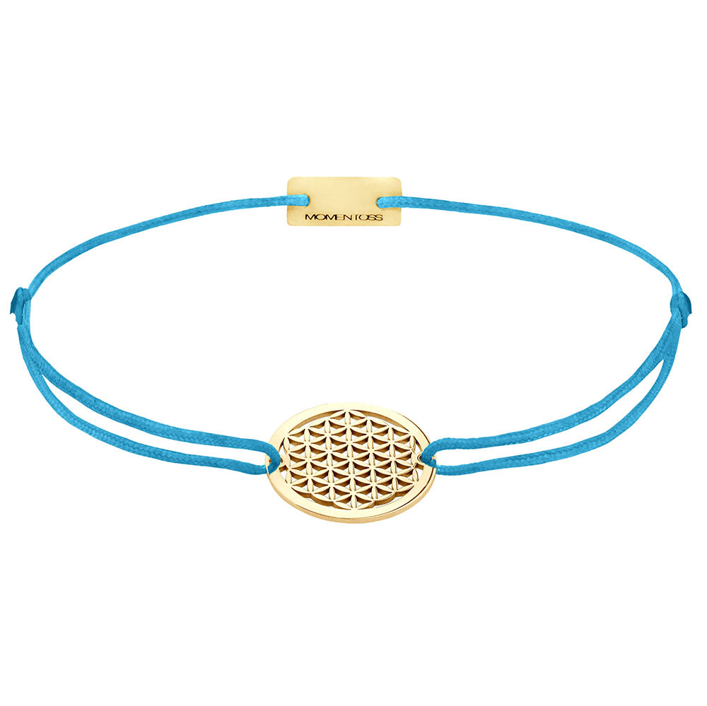 Lebensblume Stoffarmband 925 Silber Gold petrolblau Harmonie Momentoss Wien