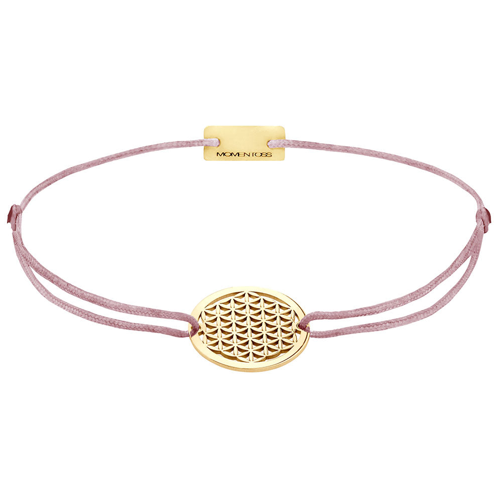 Lebensblume Stoffarmband 925 Silber Gold rosa-braun Harmonie Momentoss Wien