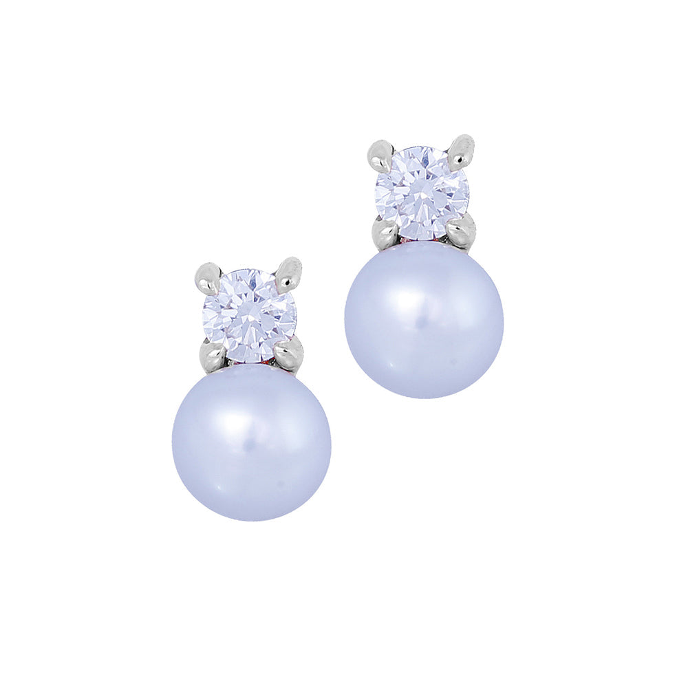 Diamond Earstuds 18k Gold Freshwater Pearl